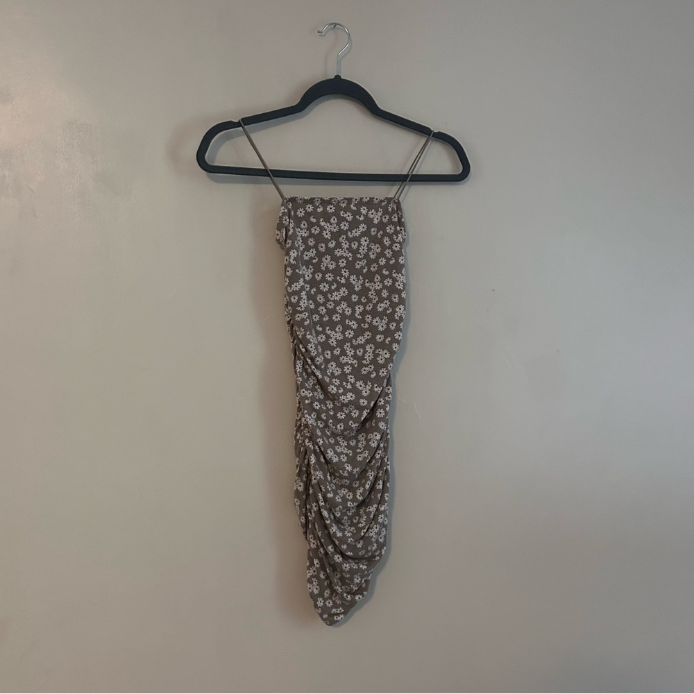 Windsor Taupe Floral Slip Dress with White Daisies